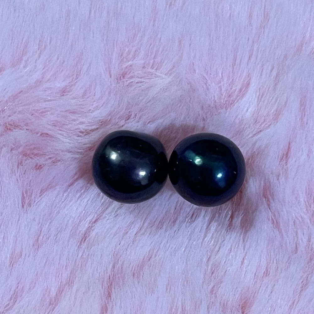 14K Gold Natural Genuine Black South Sea Pearl Stud Earrings